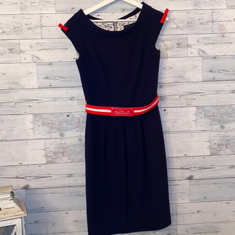 Ross Mayer Retro Navy Blue Nautical Sheath Dress Belted Size 4